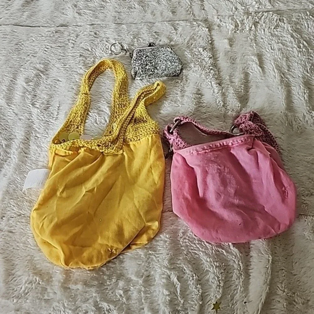 3 Piece: Yellow Purse, Pink Purse, and Silver Chain Purse. Prefect for Girls